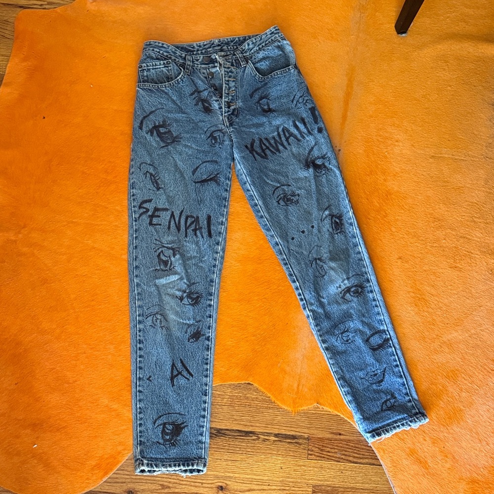 Blue Graphic Anime Style Women Jeans